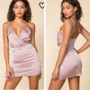 superdown Revolve Satin Wrap Mini Dress with Double Strap and Cut Outs XS